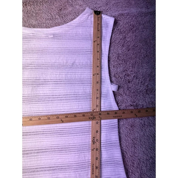 Athleta Vitality Tee Top T-Shirt Women Large White Striped Semi-Sheer Athleisure - Picture 7 of 15